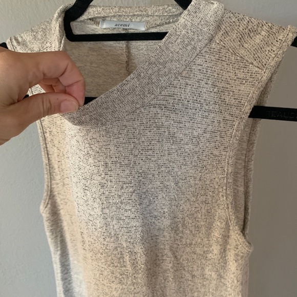 ACEMI oatmeal cream grey mock turtleneck mini tunic knit dress swing stretch sm - Picture 5 of 6